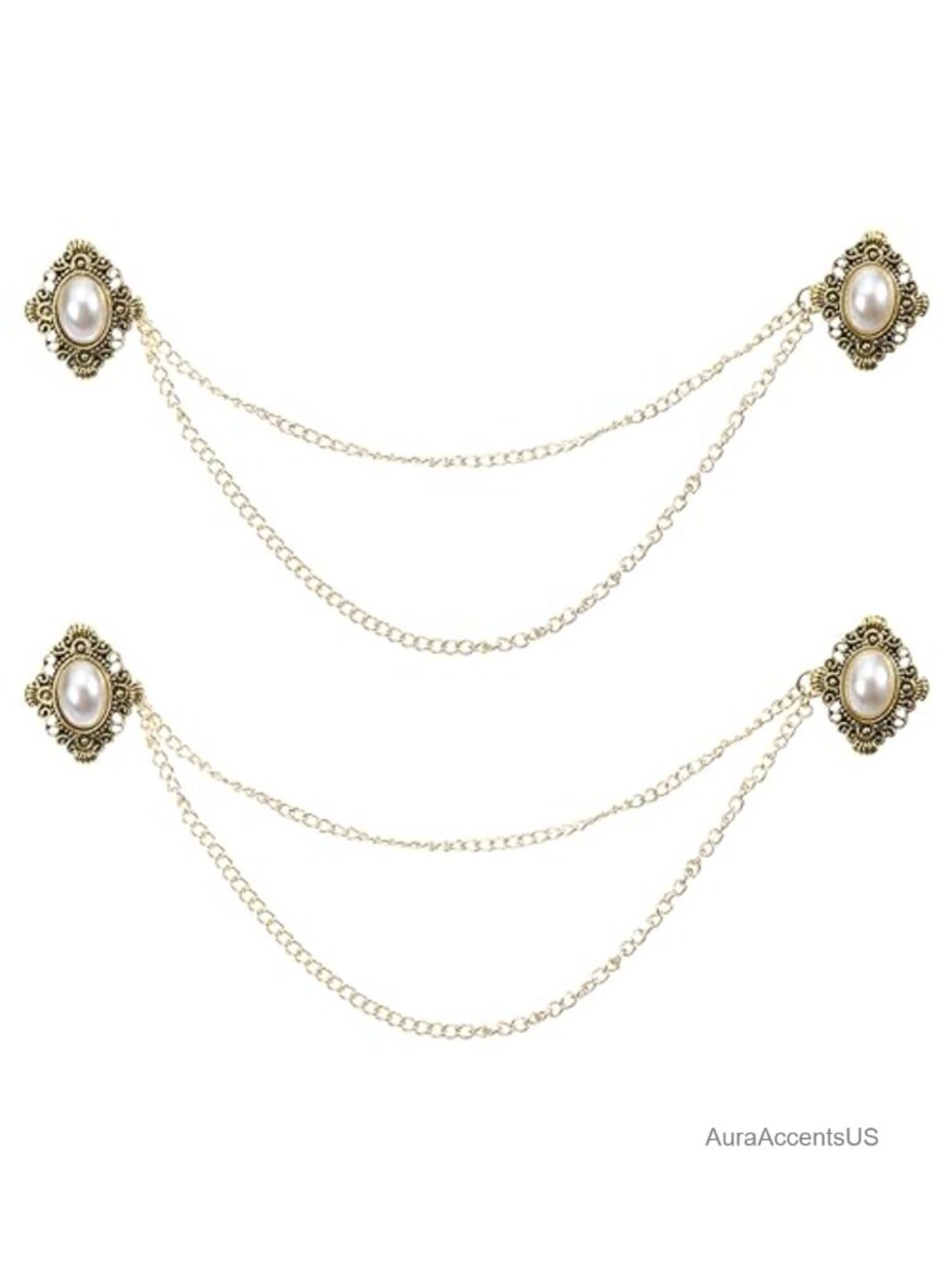 Retro Sweater Clips with Chain Cardigan Collar Clips Vintage Brooch